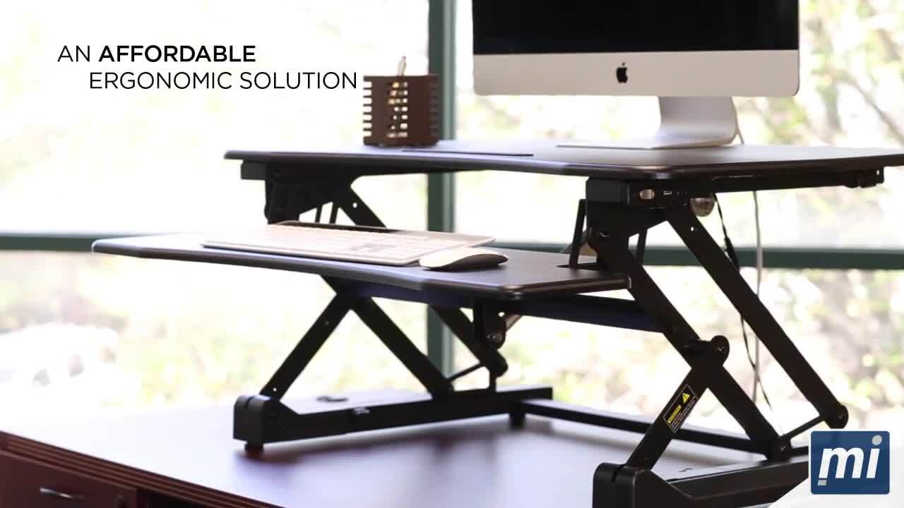 Mount-It! 35.5 in. Black Standing Desk Converter Height Adjustable Large Surface Area