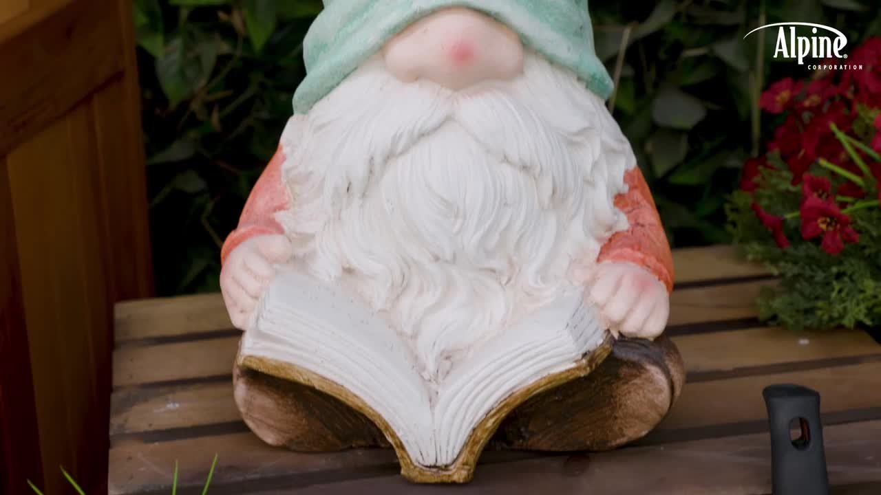 Alpine Corporation 20 in. Gnome Reading Book Garden Statue with