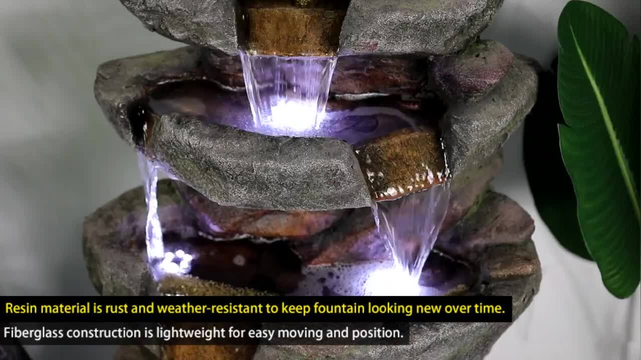 Watnature 40.6 in. Resin Fiber Outdoor Relaxing Water Fountain, 6-Tier Stone-Liking  Waterfall Fountain with LED Lights for Garden GPF200015 The Home Depot