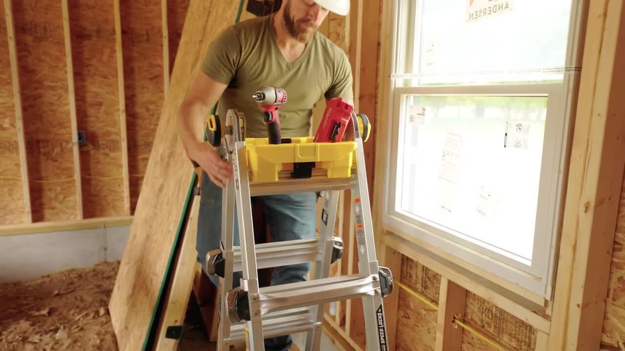 Gorilla Ladders - 22 ft. Reach Aluminum Multi-Position Ladder w/ Project Bucket, Tool Hangers, 300 lbs. Load Capacity, Type 1A Duty Rating