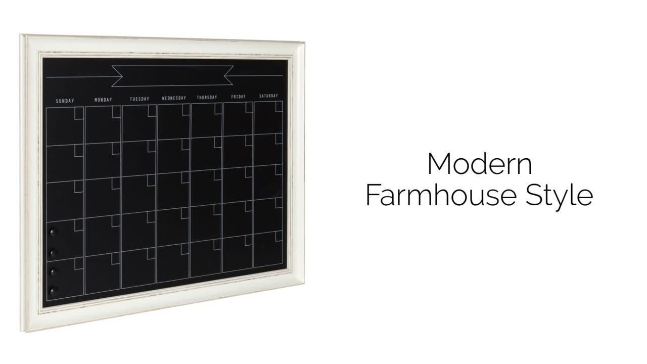 DesignOvation Macon Framed Magnetic Chalkboard Monthly Calendar, 23x29, Soft White