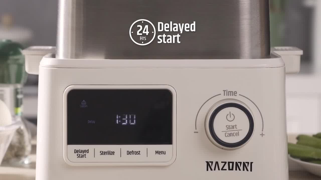 Razorri 5-Quart Stainless Steel Electric Food Steamer with 24H Delayed Start,  Auto Keep Warm