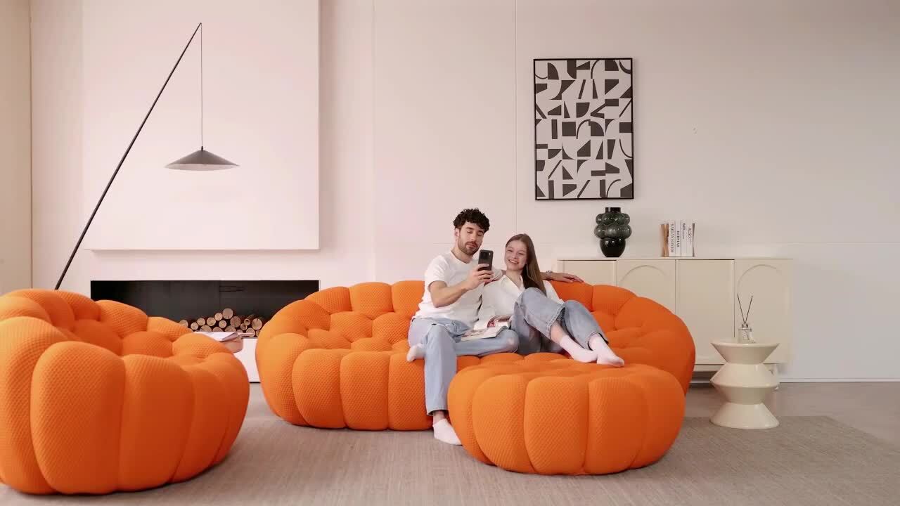 Magic Home Modern (2-Piece) Orange Mesh Fabric Living Room