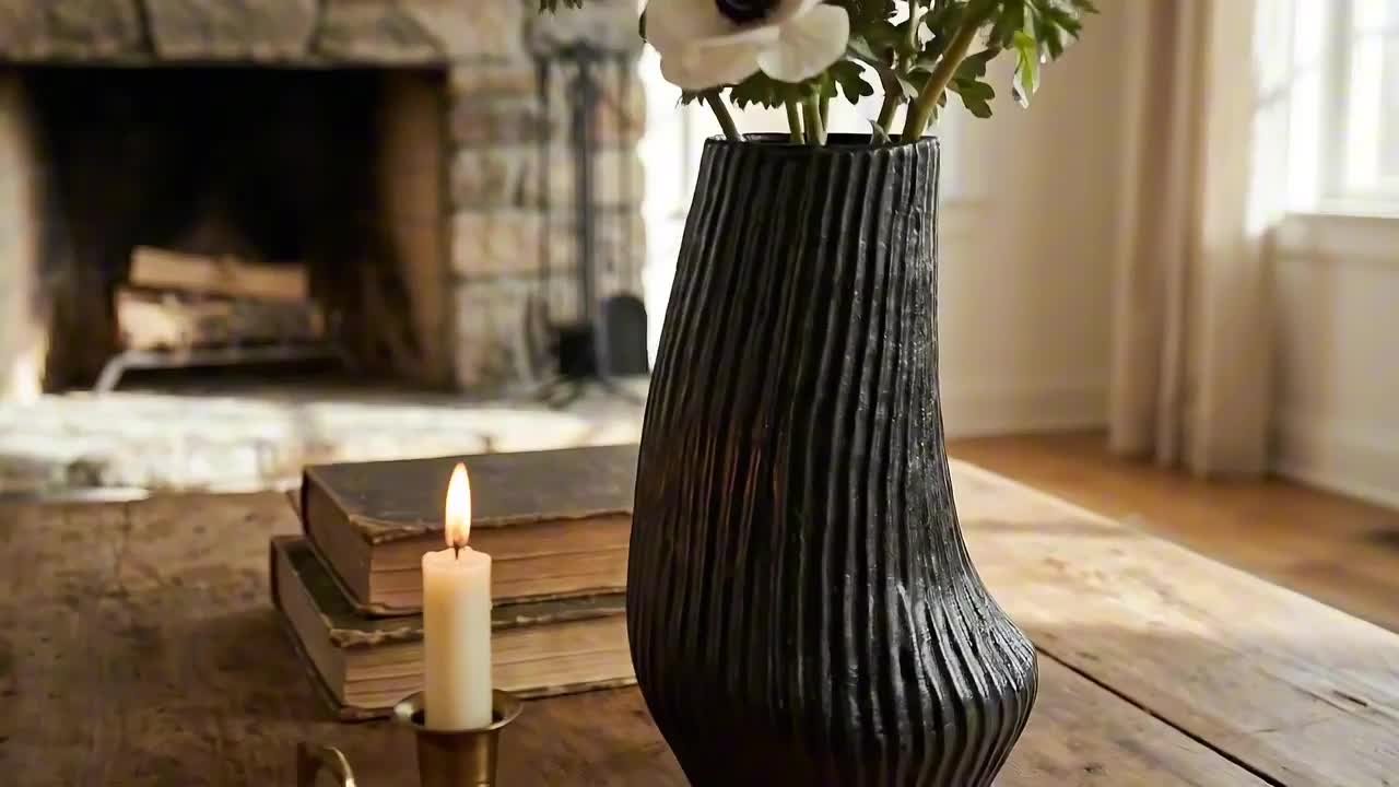 Liv & Skye 14.25 in. Black Ceramic Asymmetrical Cylinder