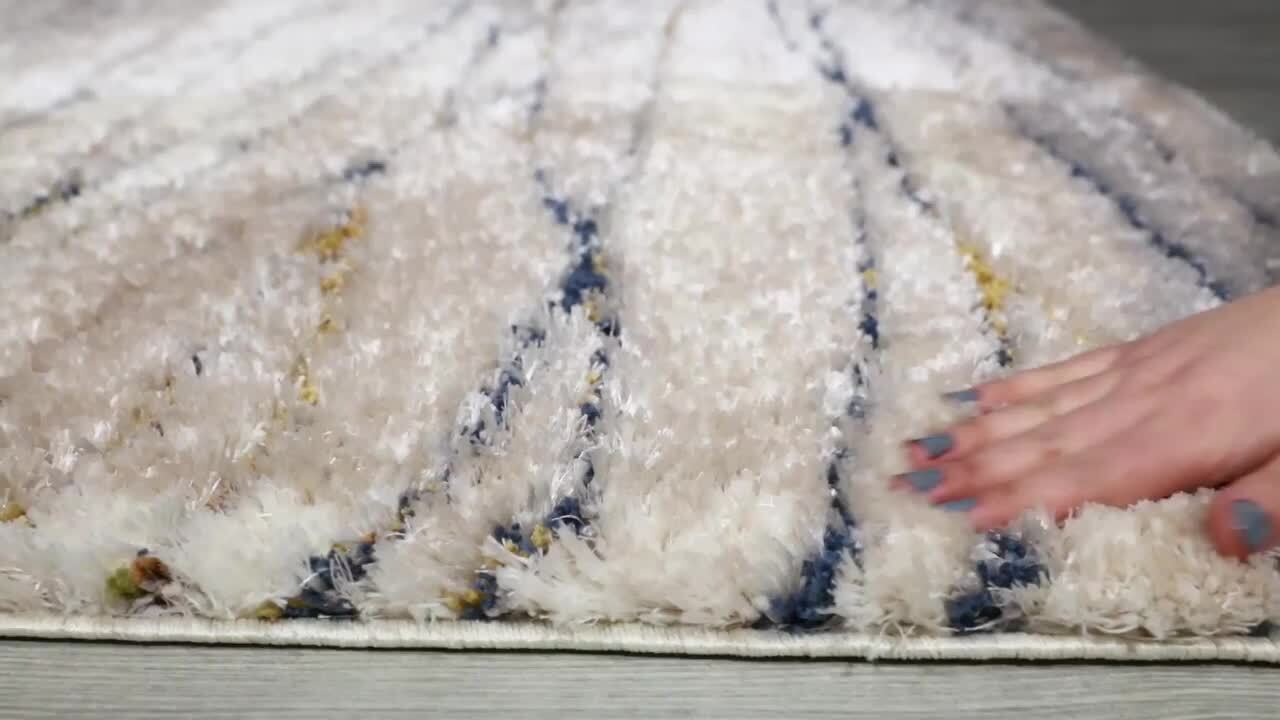 PRIVATE BRAND UNBRANDED Bazaar Stripe Shag Ivory 5 ft. x 7 ft