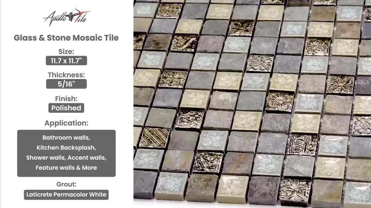 Apollo Tile (Sample) Wall Tile Square Chip Beige, Brown and Gold Beige 4-in x 4-in Polished Glass/Metal/Stone Marble Wall Tile