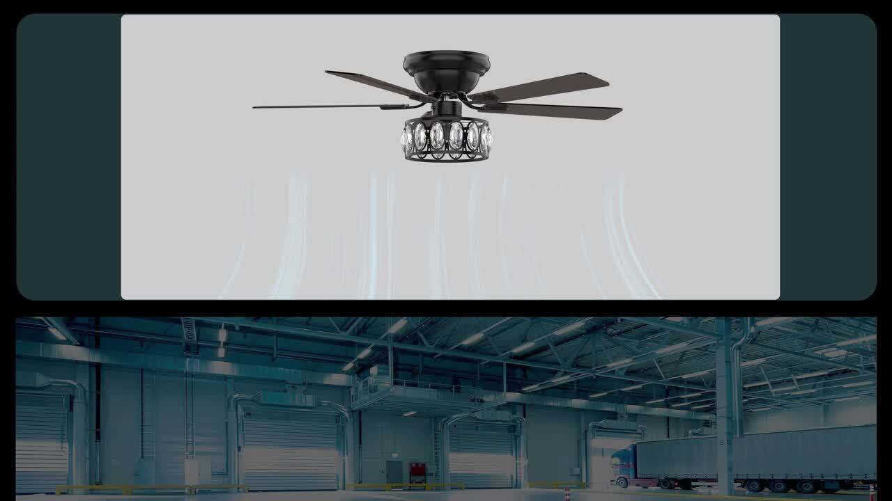 Breezary Jemore 52 in. Indoor Flush Mounted Black Crystal Ceiling