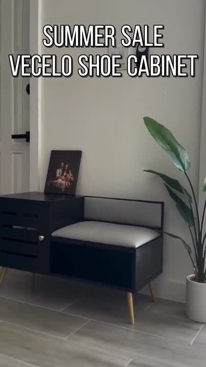 Black Shoe Storage With Flip Drawers Entryway Bench Cabinet With Removable Seat Cushion
