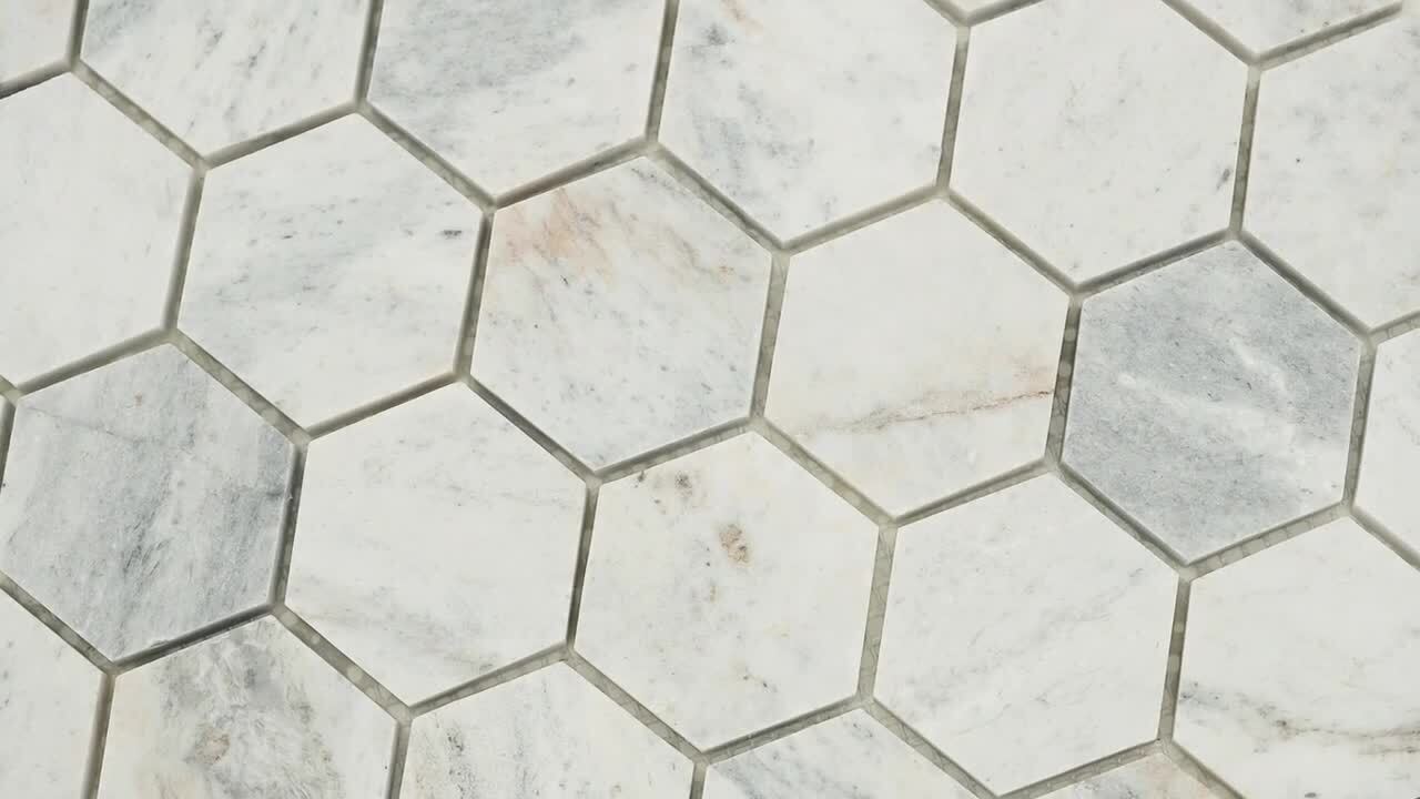 MSI Carrara White Hexagon 11.75 in. x 12 in. x 8mm Honed Marble Mesh-Mounted Mosaic Tile (0.98 sq. ft.) MSI Carrara White Hexagon 11.75 in. x 12 in. x 8mm Honed Marble Mesh-Mounted Mosaic Tile (0.98 sq. ft.)