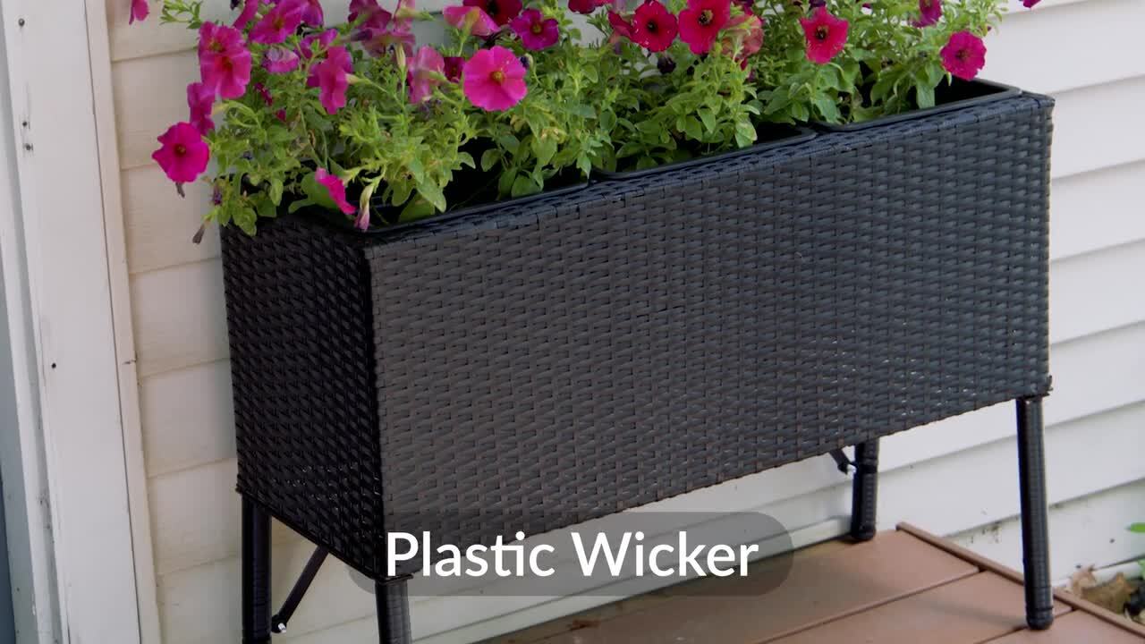 Sunnydaze 3-Section Plastic Wicker Raised Planter-Black NHU-8881