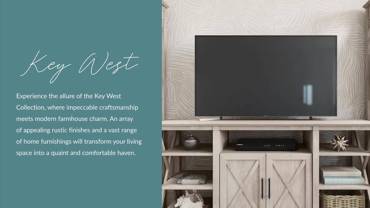 Bush Furniture Key West 31.89 in. W x 25 in. H Rectangular Particle Board Medicine Cabinet with Mirror in Driftwood Gray