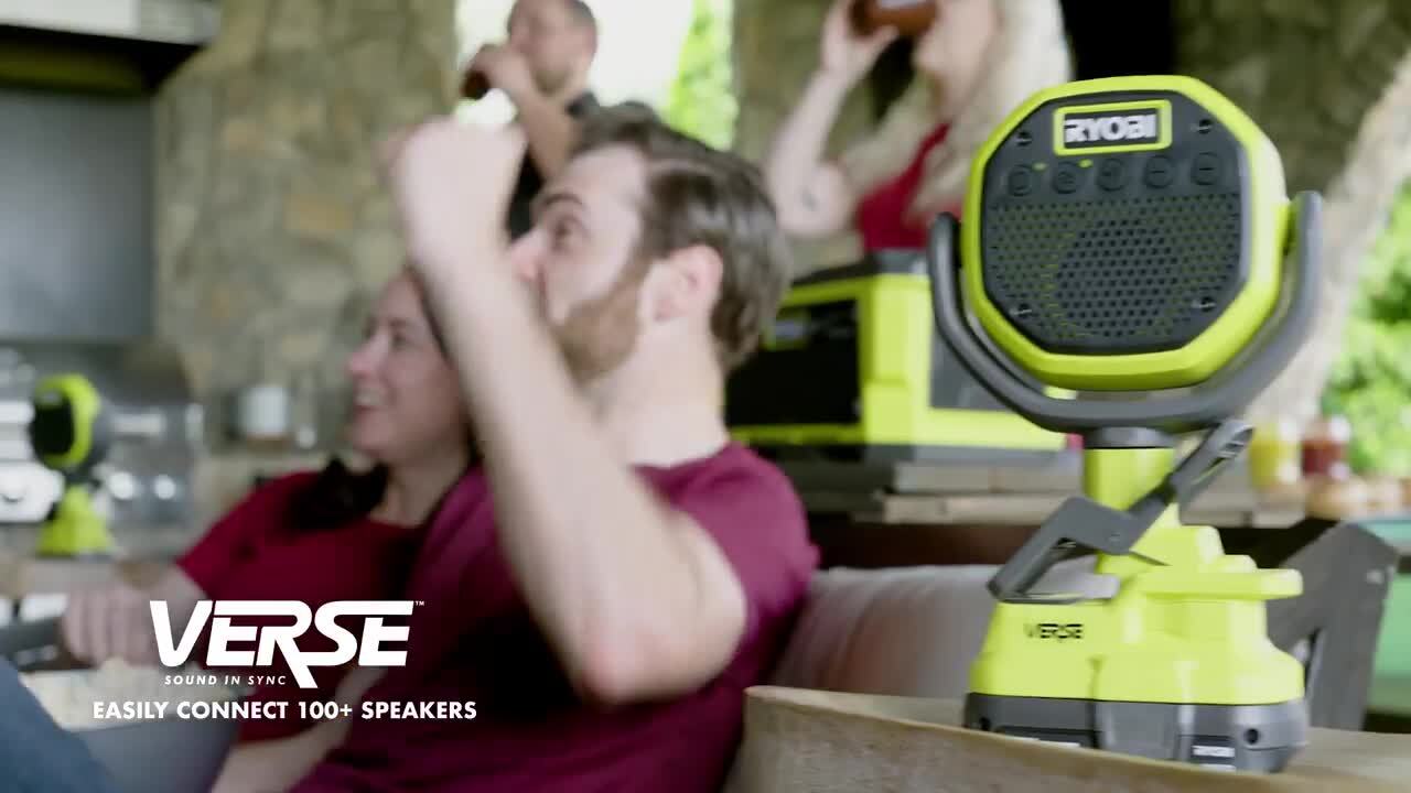RYOBI USB Lithium Cordless Bluetooth Charging Speaker Kit with 2.0 Ah Battery and Charging Cable