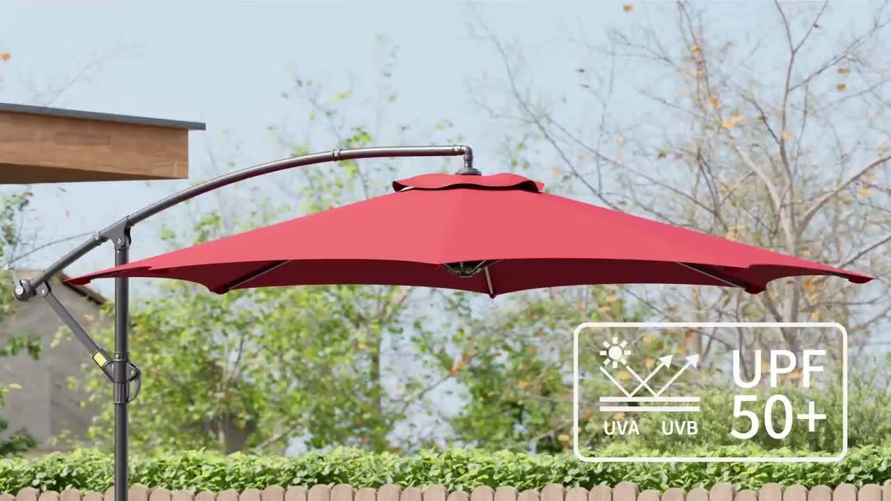 colorful patio umbrellas 10 ft or 11 ft round Sonkuki 10 ft. Round Outdoor Patio Cantilever Offset Umbrellas in Red