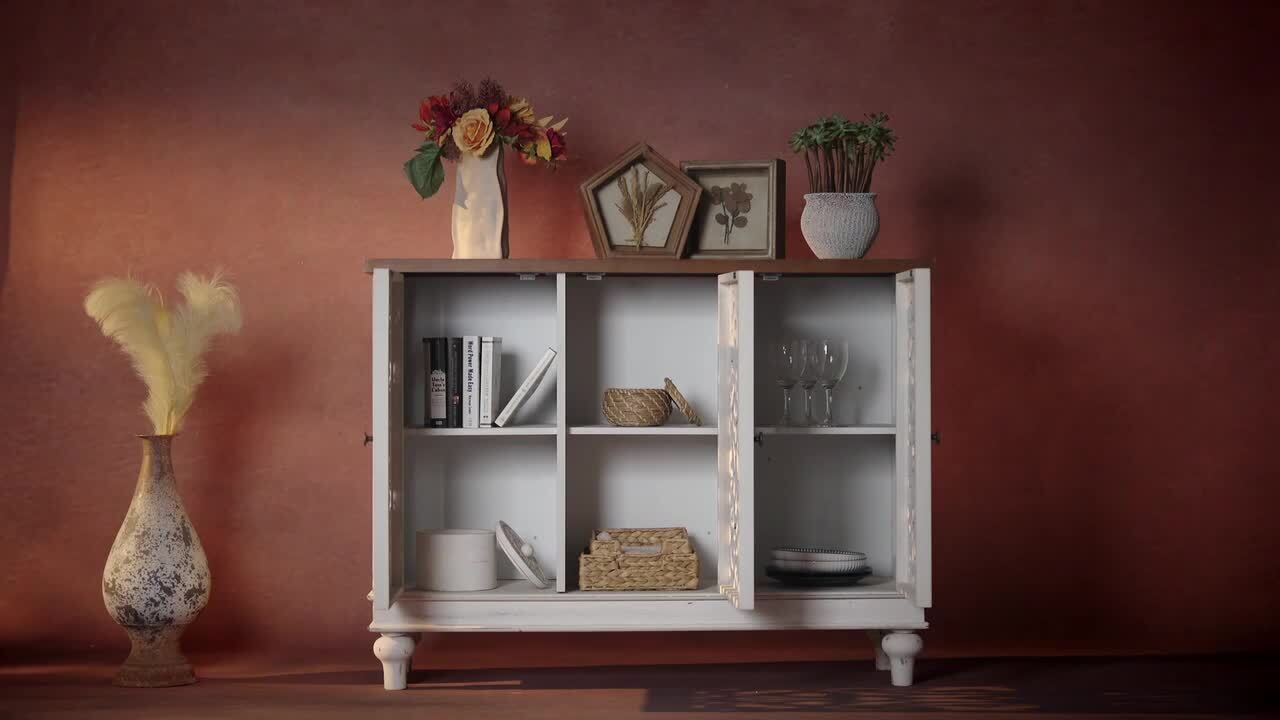PHI VILLA White Hollow-Carved Cabinet with 3-Door THD-IF-504 - The