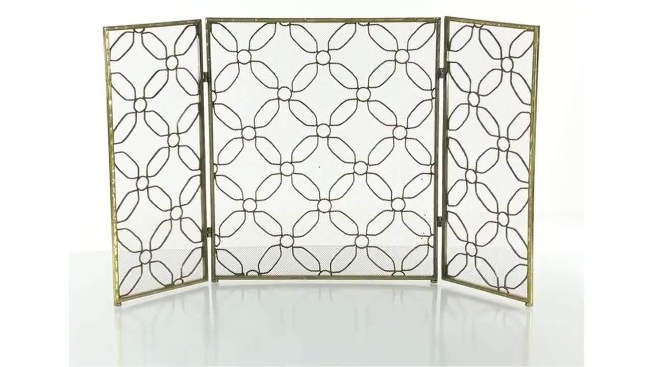 Litton Lane Brass Metal Geometric Foldable Mesh Netting 3 Panel