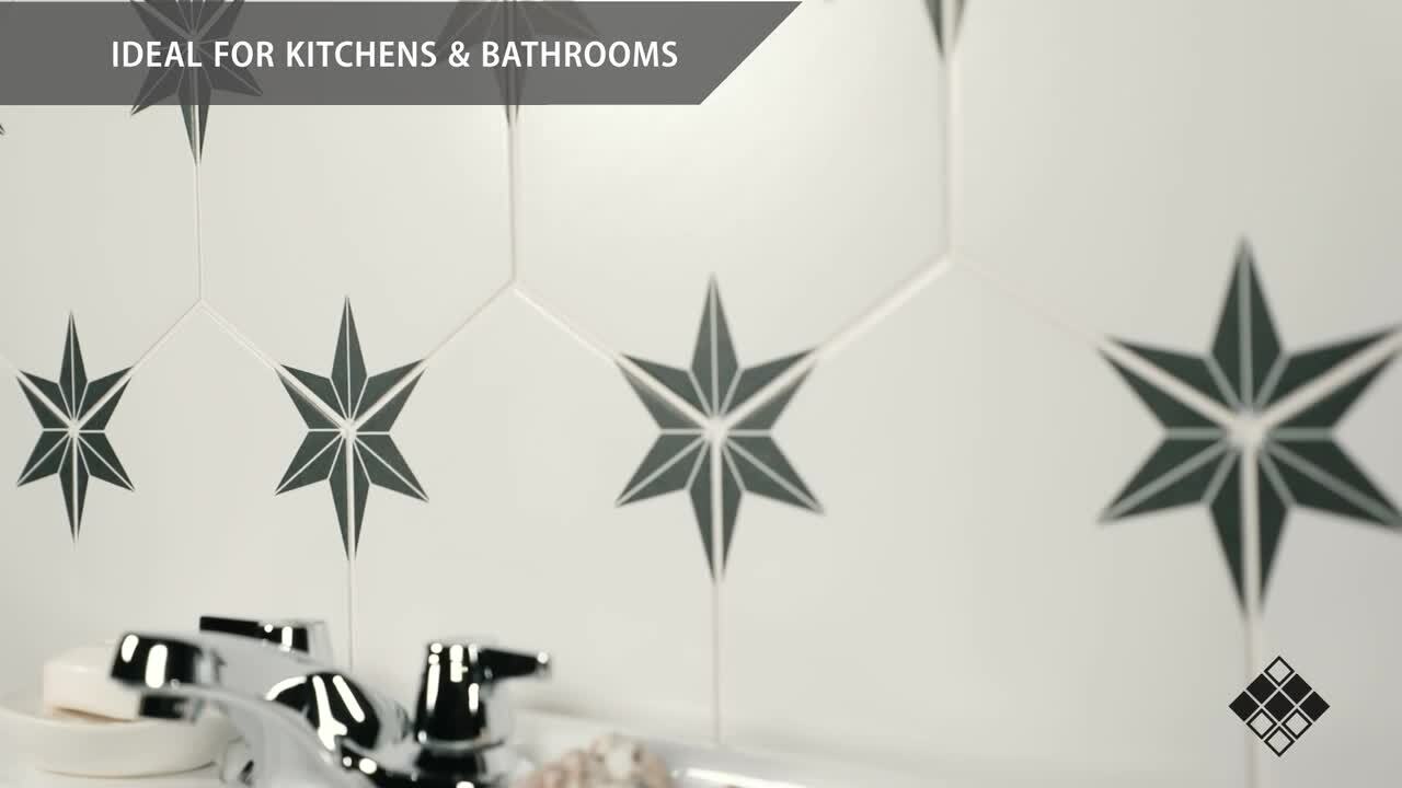 Merola Tile Stella Hex Nero 8-5/8 in. x 9-7/8 in. Porcelain
