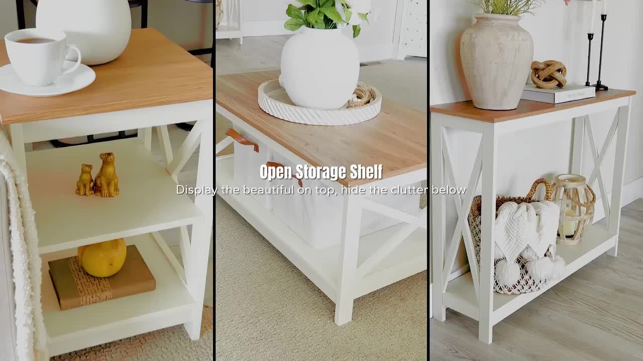 PHI VILLA 39.5 in. White Oak Standard Rectangle Wood Console Table
