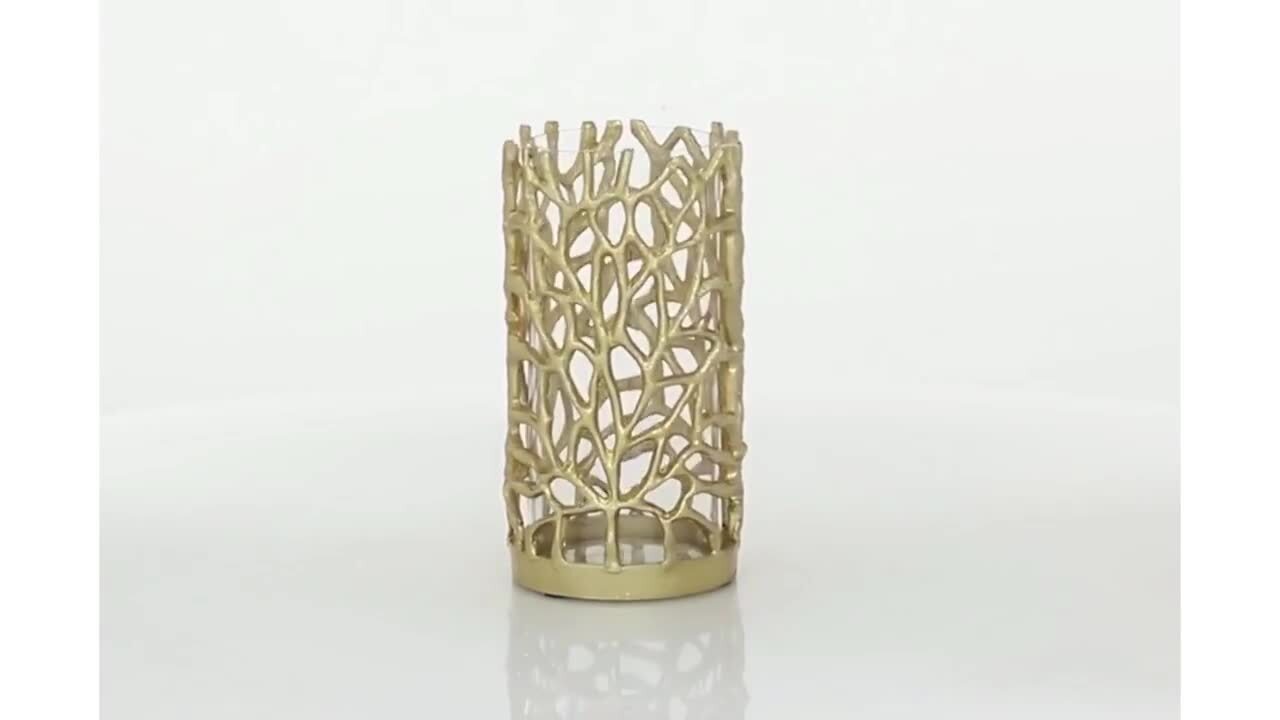 Mini Gold Mercury Glass Lanterns - Set of 4, Warm White LED Lights, 4
