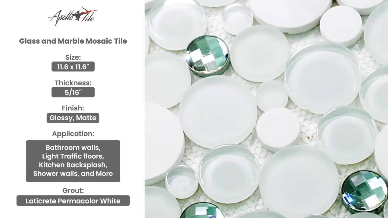 Apollo Tile White 12-in x 12-in Polished Glass; Metal; Stone Marble Penny Round Patterned Floor and Wall Tile (4.67-sq. ft/ Carton)