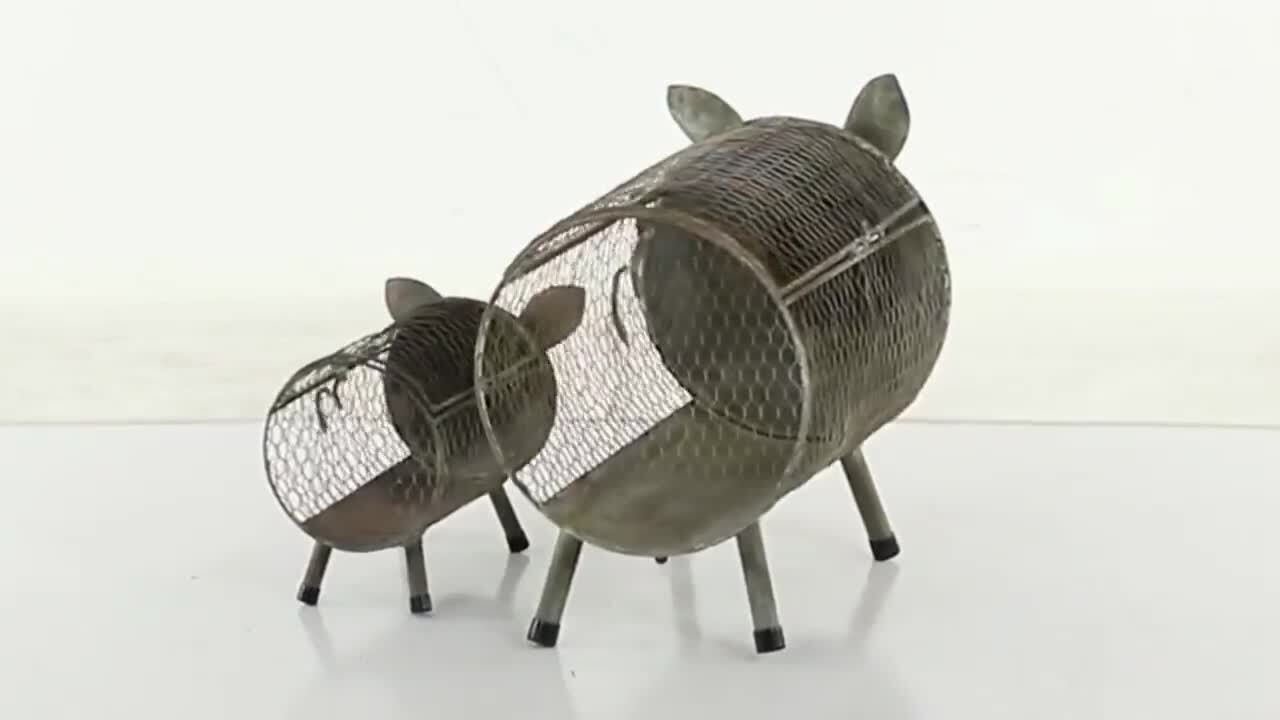 Farmhouse new Round Pig Planter in Weathered Zinc Tin 