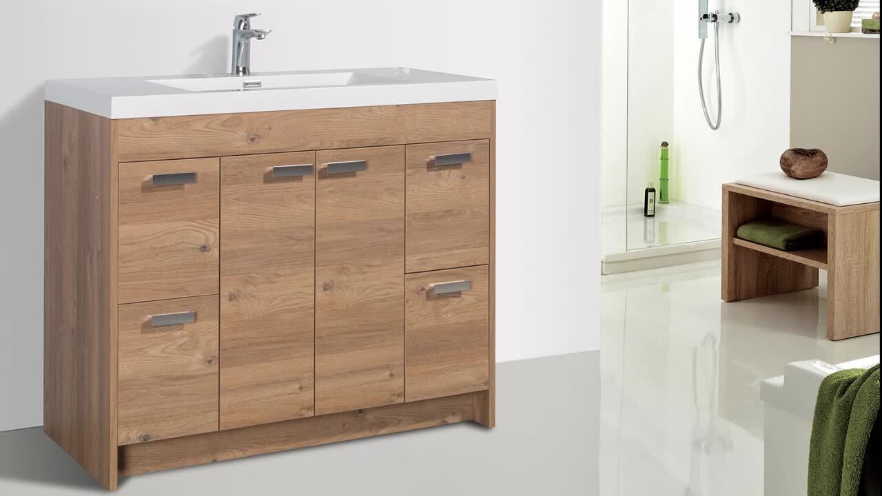 Eviva Lugano 42 in. W x 19 in. D x 36 in. H Single Bath Vanity in Natural Oak with White Acrylic Top and White Integrated Sink