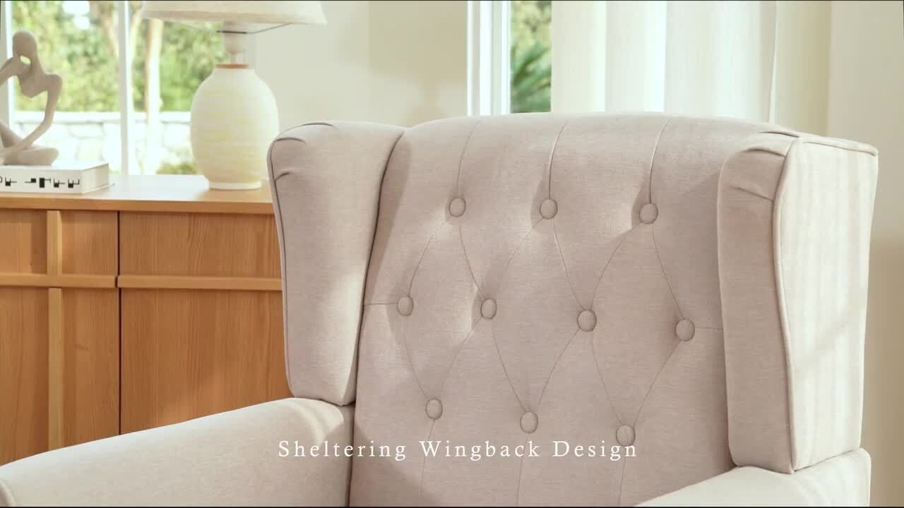 Uixe Modern Green Linen Upholstered Button High Back Accent Arm