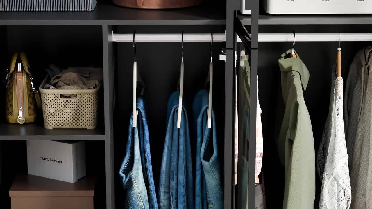 FUFU&GAGA Black Wood 59.1 in. W Tempered Glass Doors Wardrobe