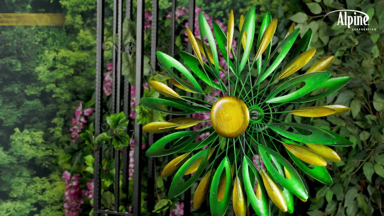 Alpine Corporation 85 in Tall Metal Flower Kinetic Wind Spinner