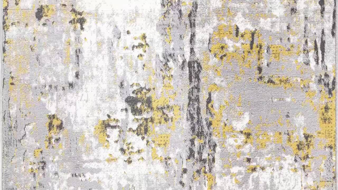 World Rug Gallery Yellow 5 ft. x 7 ft. Distressed Modern Abstract