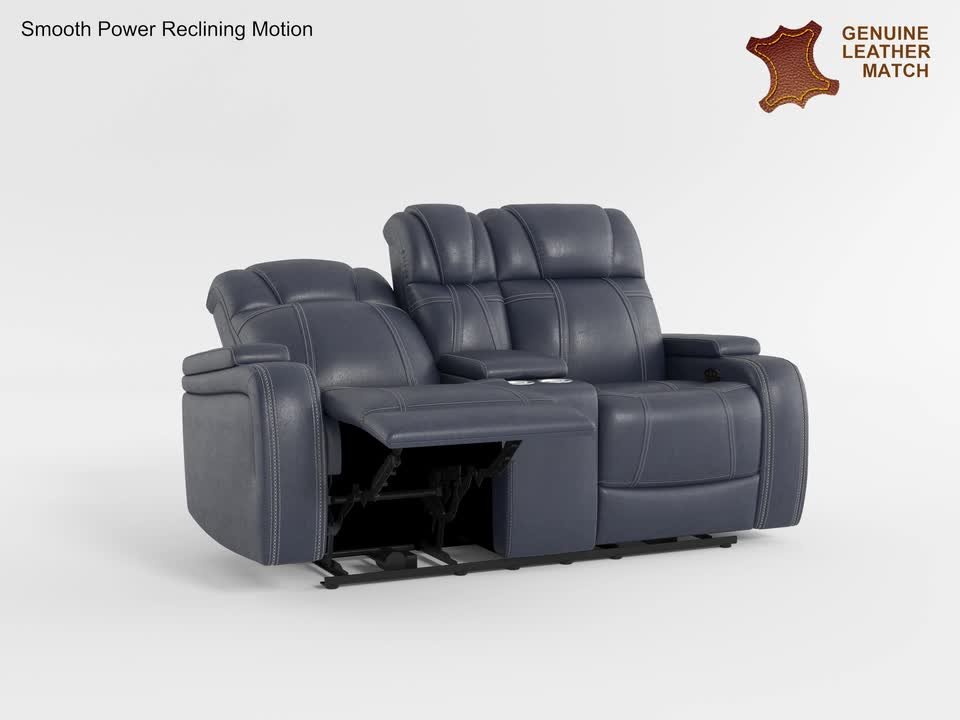Lazzara Lafael 74 in. W Blue Leather 2-Seater Power Double