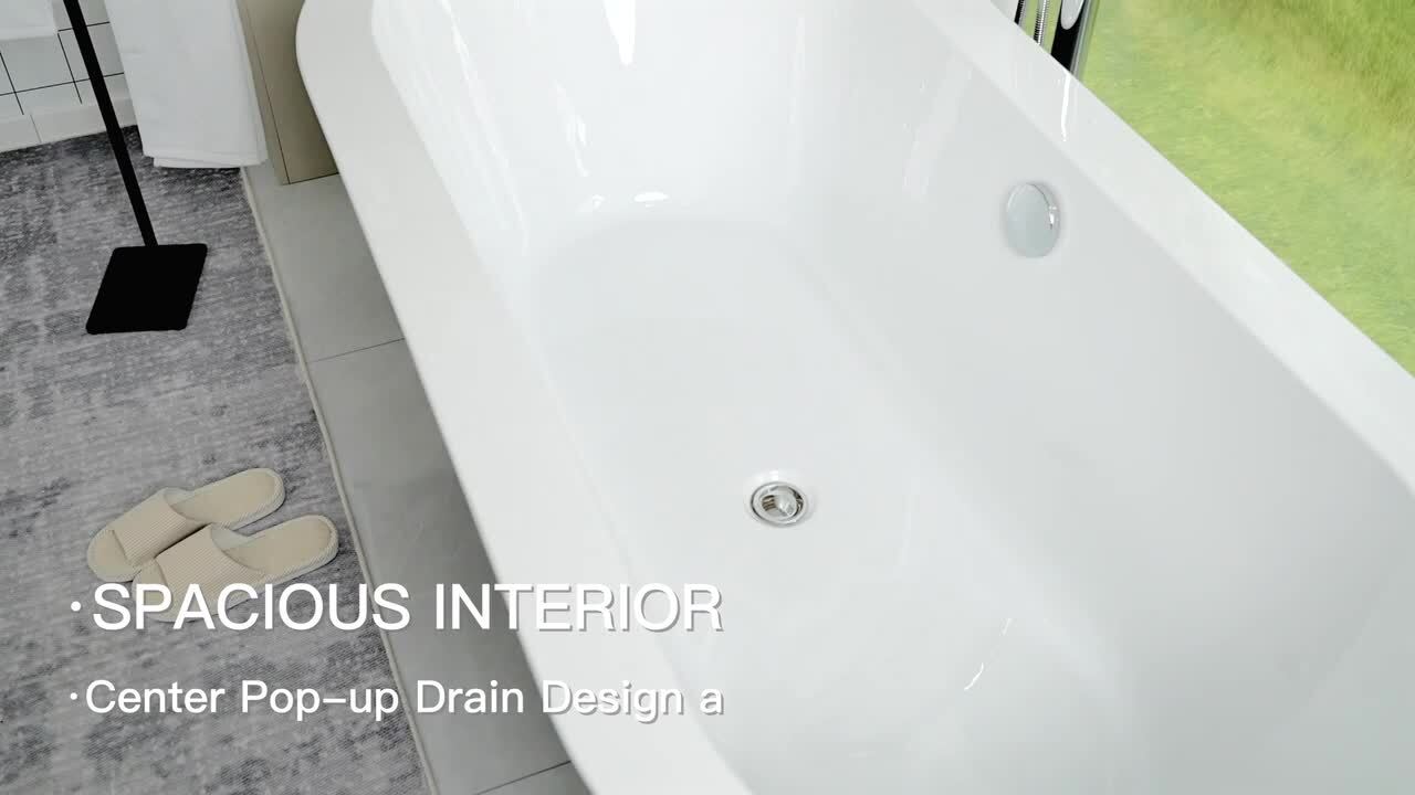 Vanity Art Montpellier 67 in. Acrylic Flatbottom Freestanding Bathtub in White