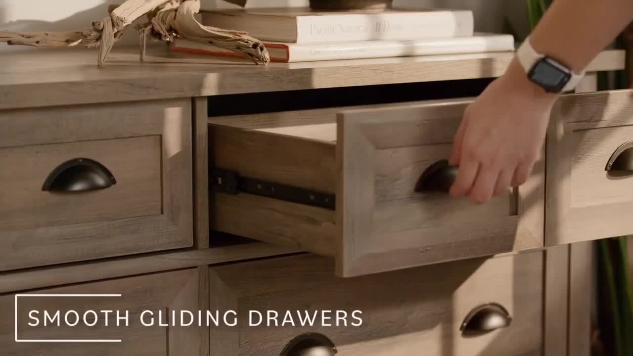 Walker Edison Furniture Company Farmhouse Grey Wash 6-Drawer 52 in. W  Dresser with Faux Double Drawers HD10038