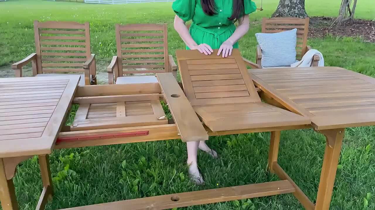 PHI VILLA Brown Rectangular Wood Extendable Patio Outdoor Dining
