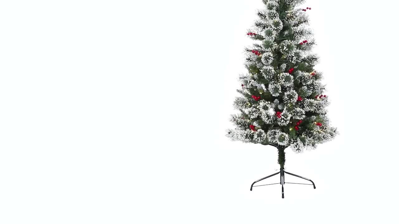 Nearly Natural 50in. Frosted Swiss Pine Artificial Christmas Tree with 100 Clear LED Lights and Berries in White Planter