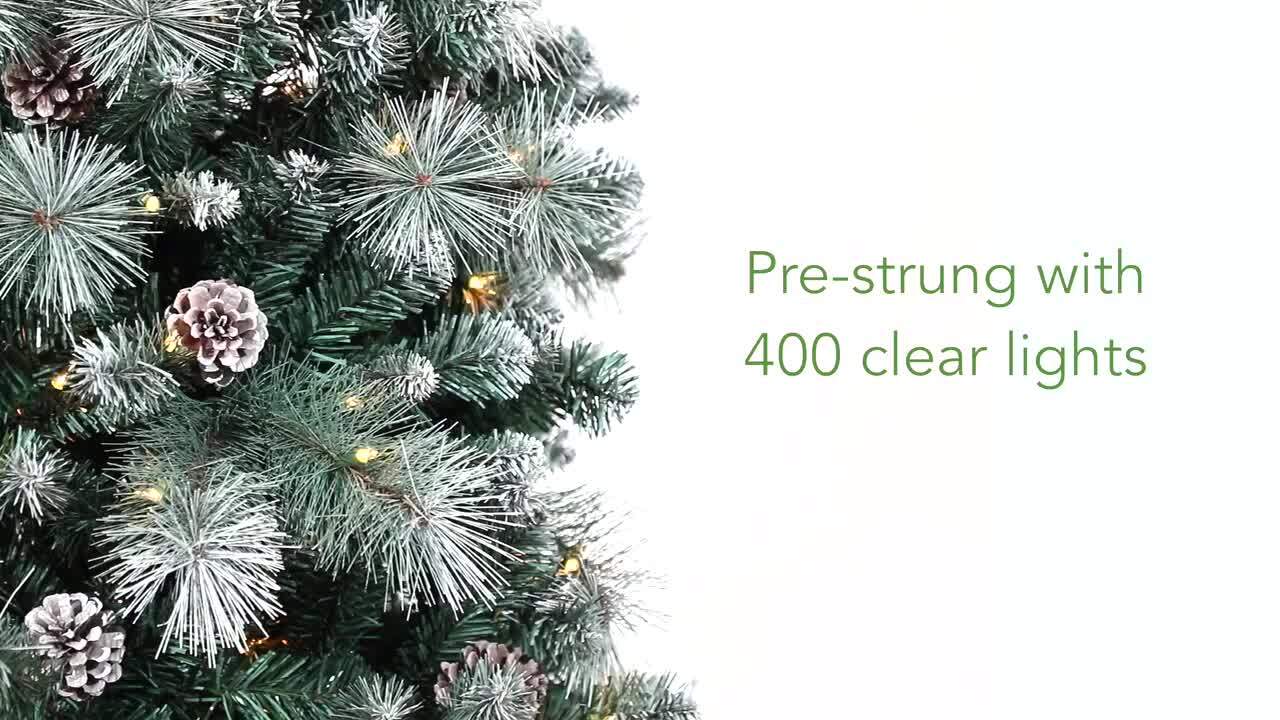 Nearly Natural 7 Ft Pre Lit Frosted Tip British Columbia Mountain Pine Artificial Christmas Tree With 400 Clear Lights Pine Cones T1852 The Home Depot