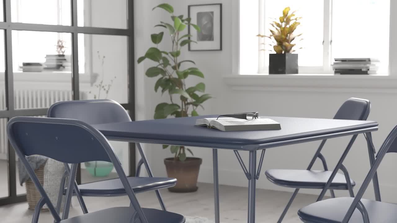 5-Piece Tan Folding Card Table and Chair Set, image size:1280x720