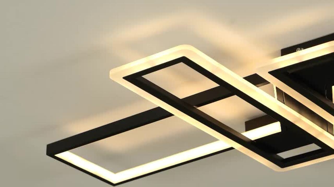 OUKANING 35.4 in. 1-Light Black Modern Geometric Dimmable Selectable LED  Semi-Flush Mount Ceiling Light with Remote HG-HCXLST-3563, image size:1280x718