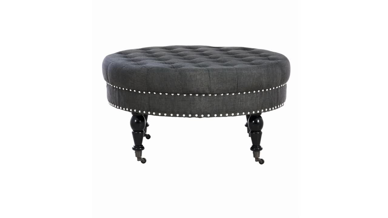 Black round outlet tufted ottoman