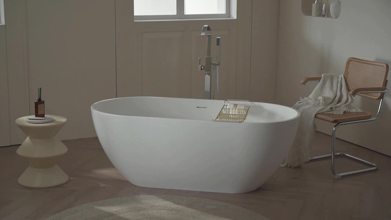 Kylie 59 in. x 29 in. Stone Resin Freestanding Soaking Bathtub in White