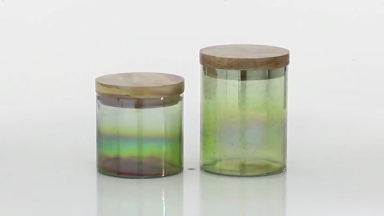 Novogratz Gray Glass Decorative Jars with Wood Lids (Set of 3