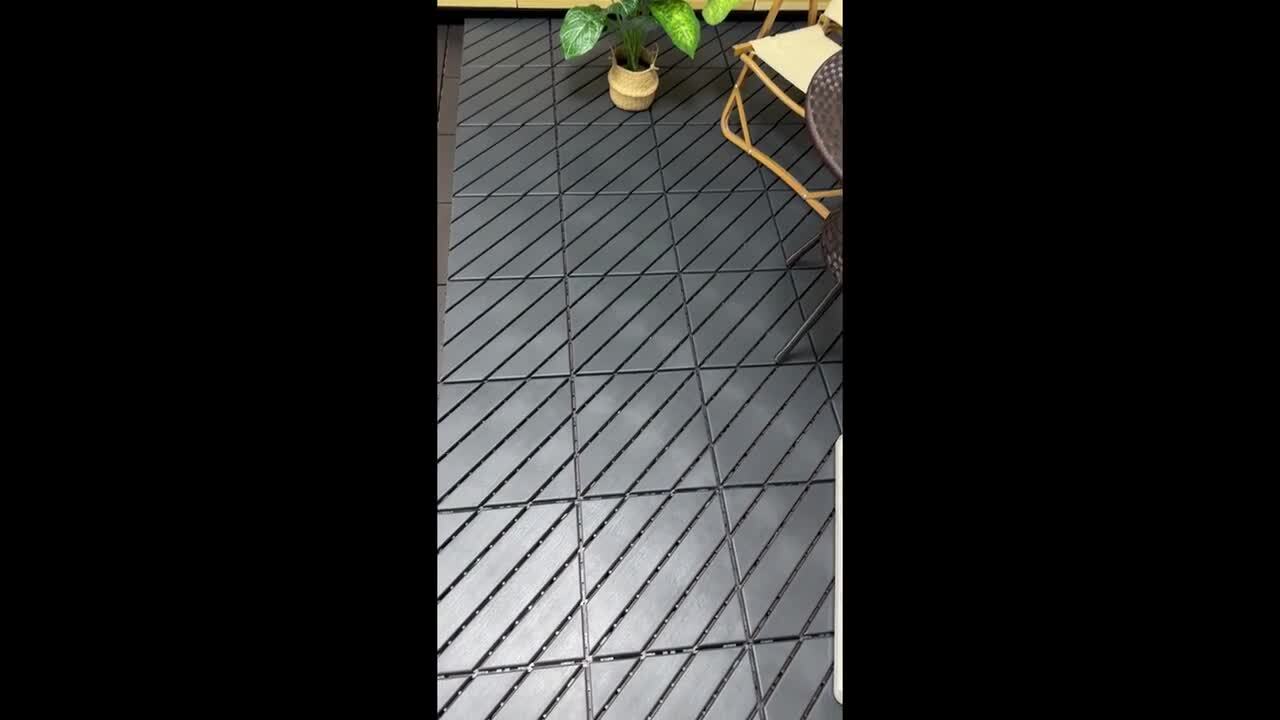 GOGEXX 12 in. W x12 in.L Outdoor Courtyard Pattern Square Plastic PVC Interlocking Flooring Deck Tiles(Pack of 44 Tiles)in Gray