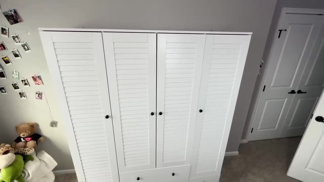 FUFU&GAGA 70 in. H x 19 in. D White Wood 59 in. W 4 Shutter FUFU&GAGA 70 in. H x 19 in. D White Wood 59 in. W 4 Shutter