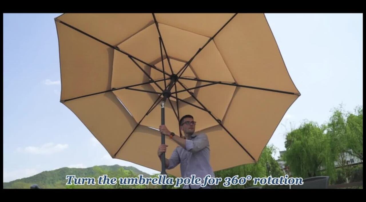 Alpulon 10 ft. 3-Tier Aluminum Market Patio Umbrella in Tan