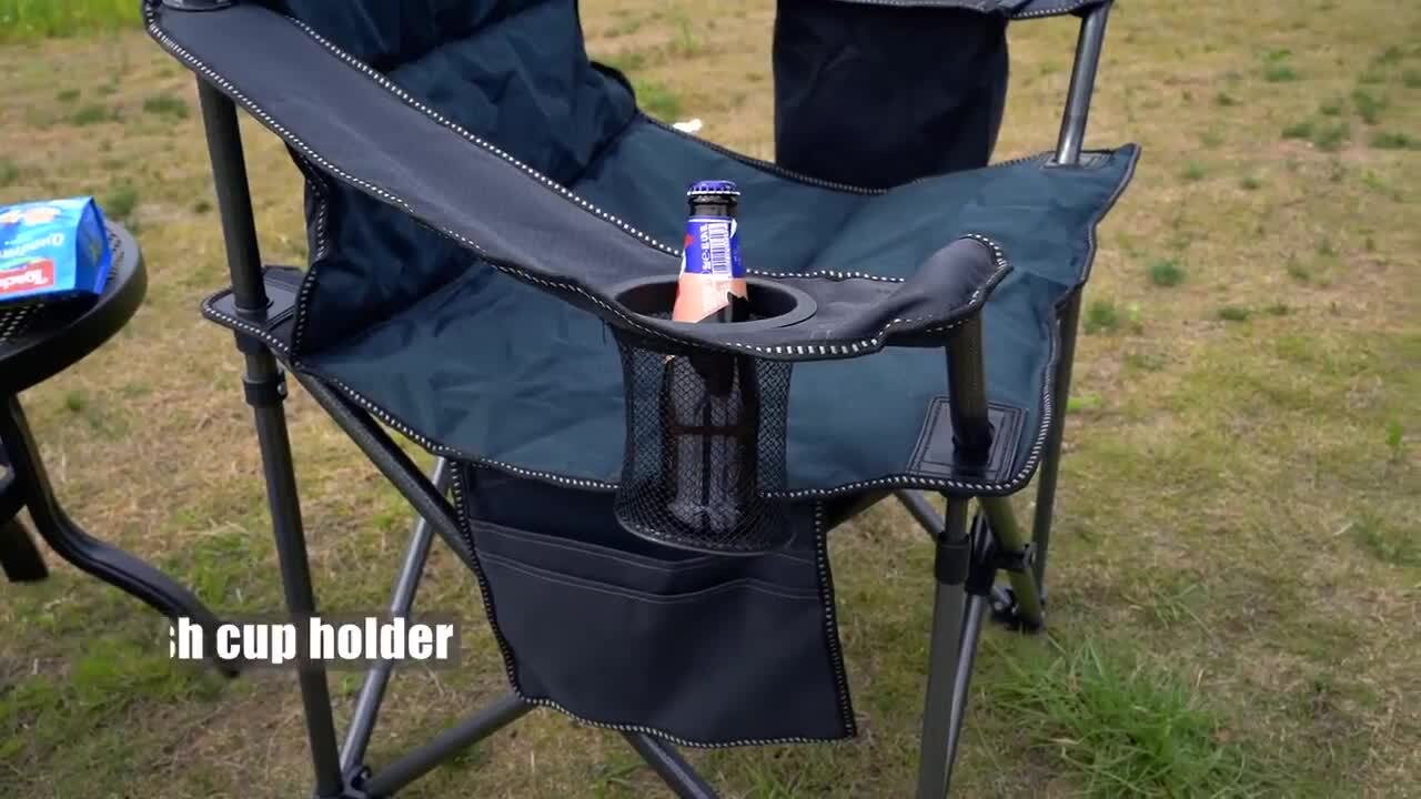Outdoor Folding Camping Fishing Chair w/ Cup Holder Phone Pocket Backrest 