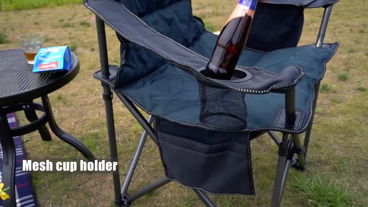 Oversized Folding Camping Chair with Cooler Bag Thicken Padded Chair H