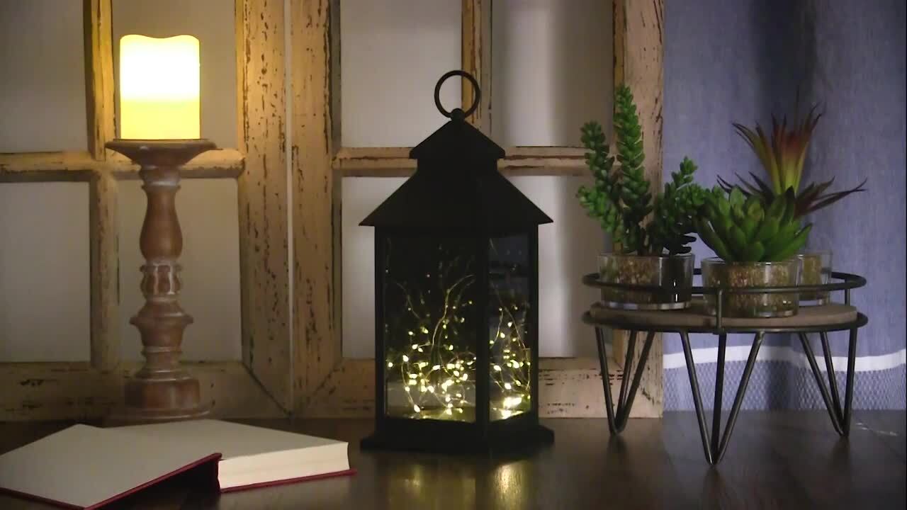 Northlight 12 in. Black LED Lighted Battery Operated Lantern Warm White  Flickering Light 34380909, image size:1280x720
