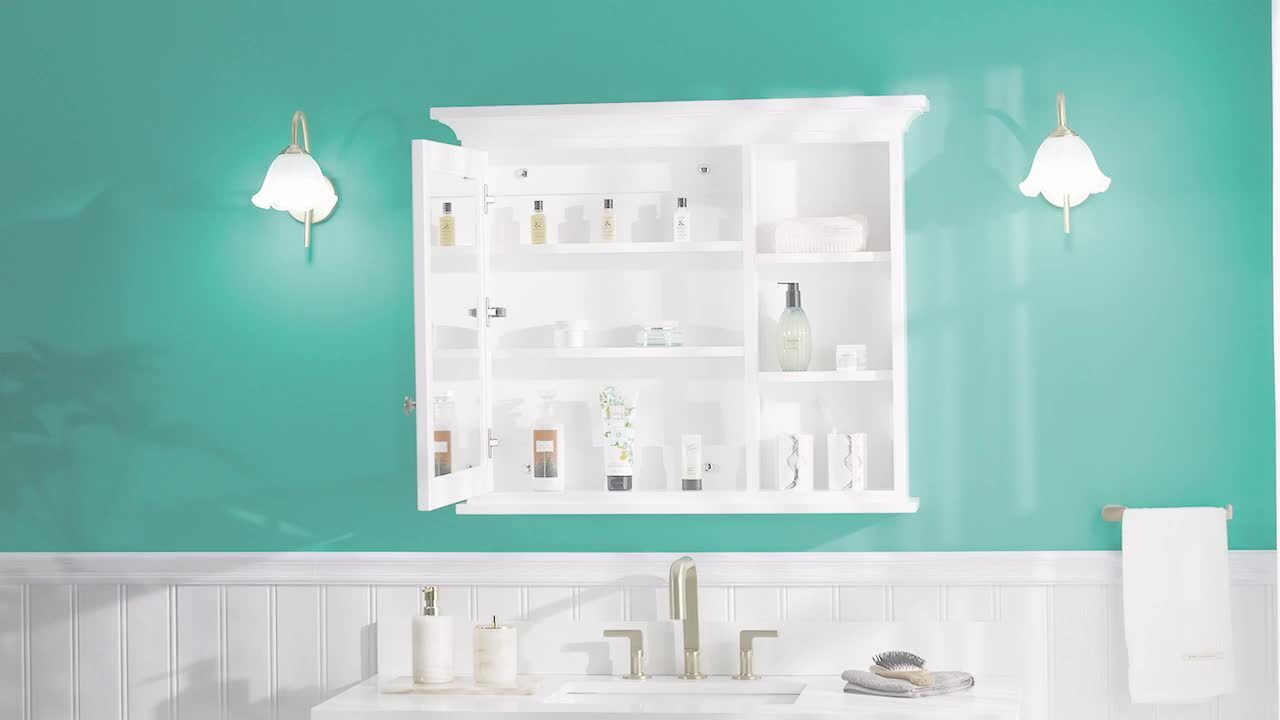 Forclover Solid Wood 36-in x 30-in Surface/Recessed Mount White Mirrored Soft Close Medicine Cabinet