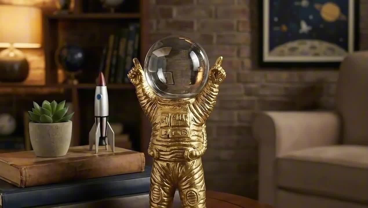 Liv & Skye Gold 4.75 in. x 9 in. Metal Astronaut W Crystal Orb
