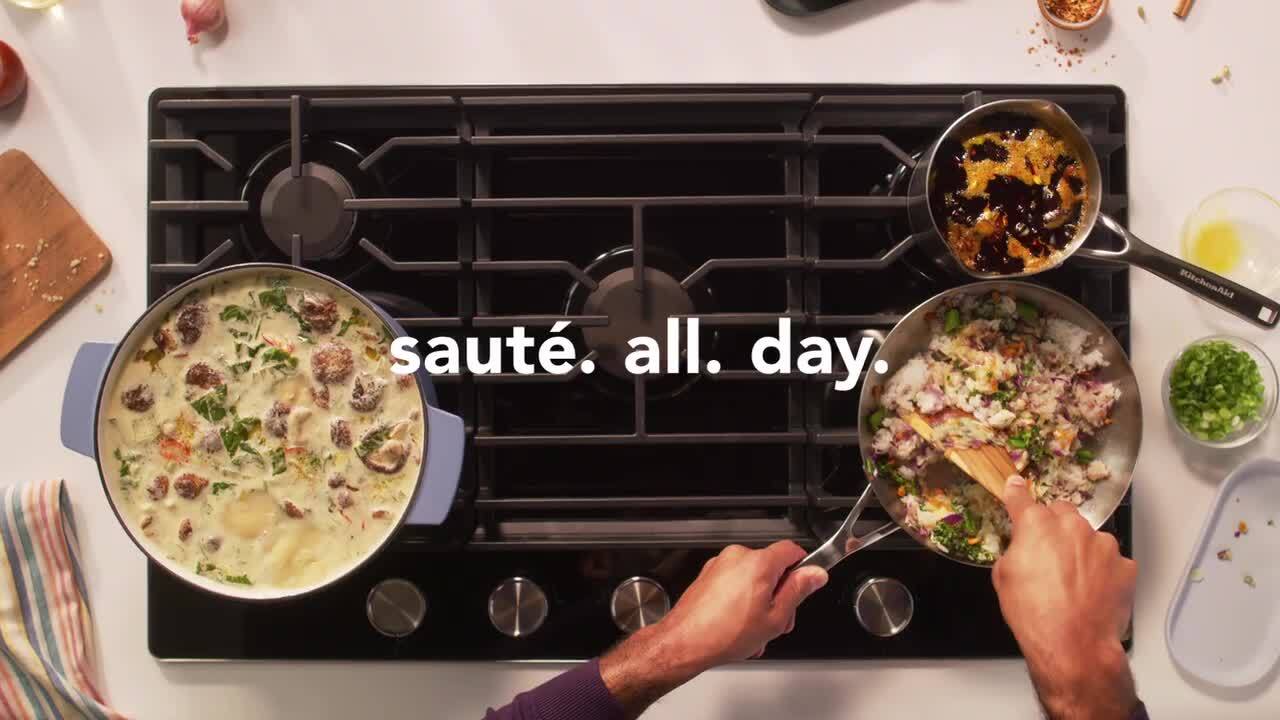 KitchenAid 36 in. 5-Burners Recessed Gas Cooktop in Black KCGG536PBL