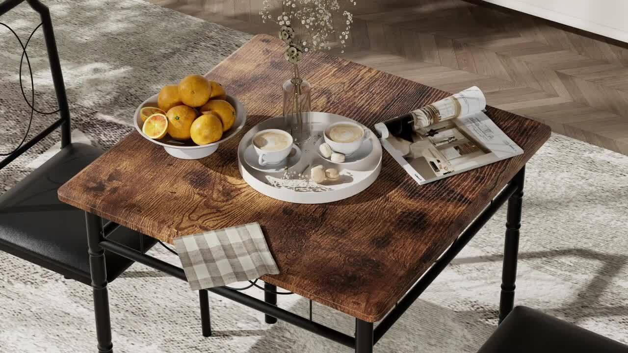VECELO Dining Table Set For 2, 27.5 in. L, Black Square Table Set